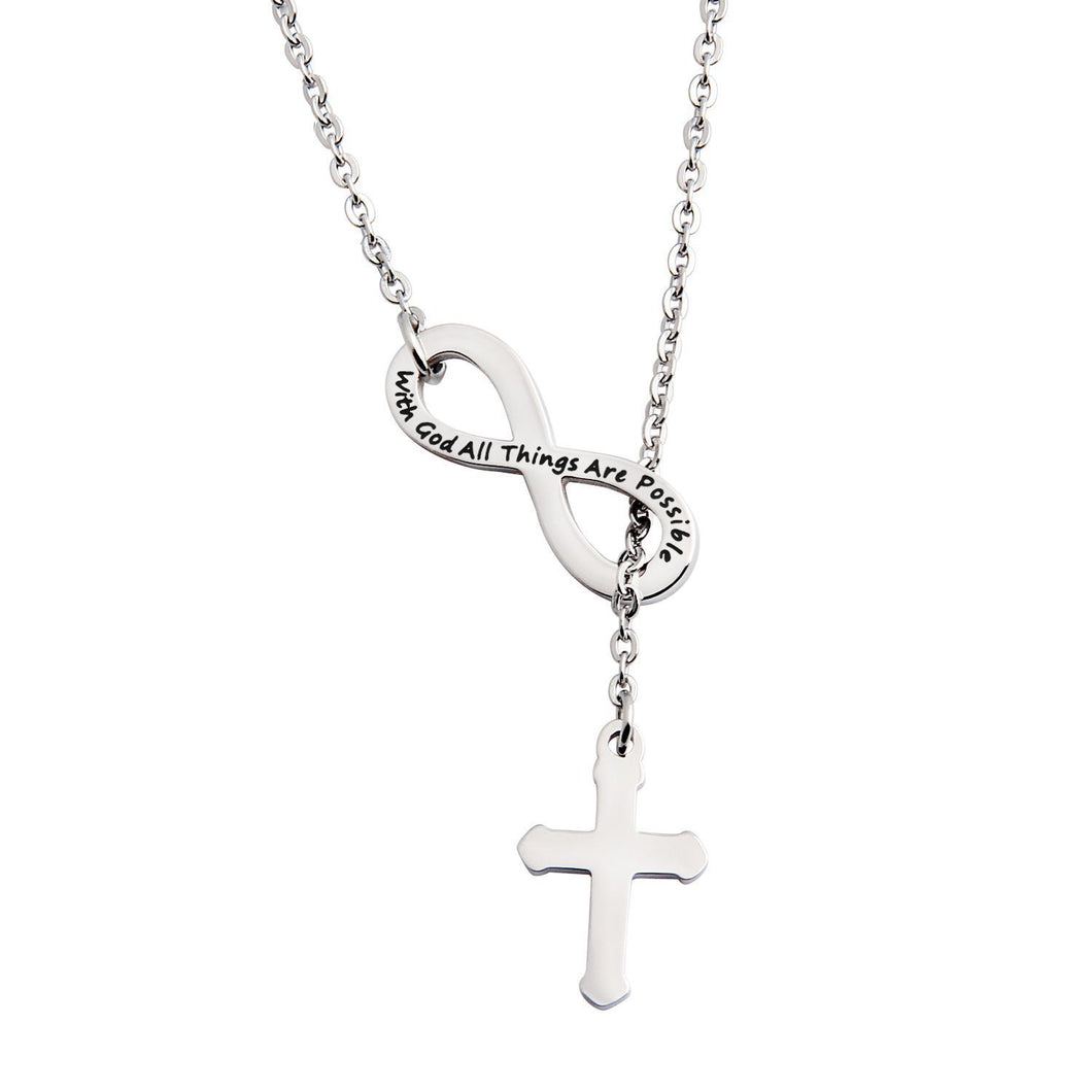 With God All Things are Possible Infinity Cross Necklace Bracelet Religious Jewelry